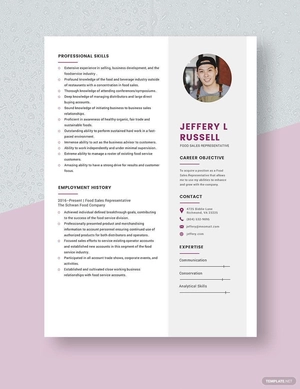 Food Sales Representative Resume