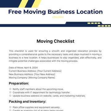 Free Moving Business Location Checklist Template to Edit Online