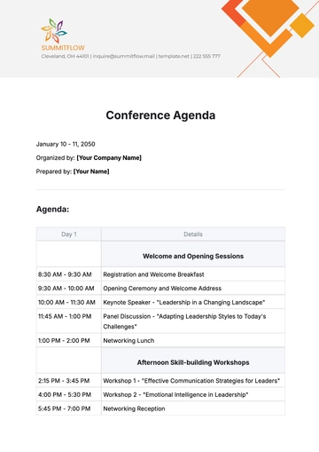 Free Conference Agenda Template to Edit Online