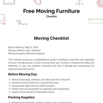 Free Moving Furniture Checklist Template to Edit Online