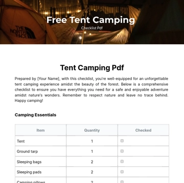 Free Tent Camping Checklist Pdf Template to Edit Online