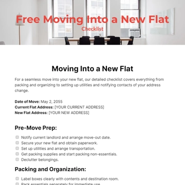 Free Moving Into a New Flat Checklist Template to Edit Online