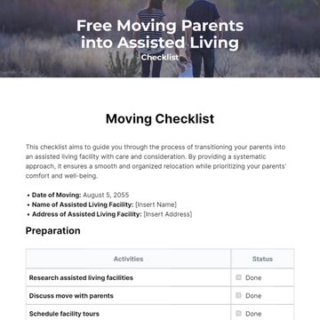 Free Moving Parents into Assisted Living Checklist Template to Edit Online