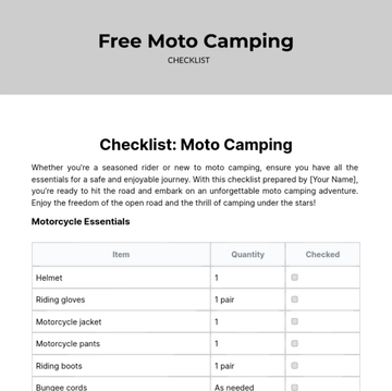 Free Moto Camping Checklist Template to Edit Online