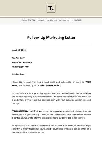 Free Follow-Up Marketing Letter Template to Edit Online