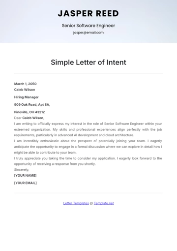 Free Simple Letter of Intent Template to Edit Online