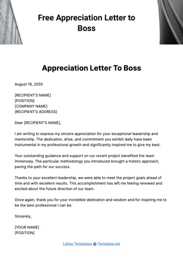 Free Simple Appreciation Letter to Boss Template to Edit Online