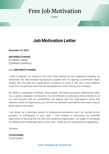 Free Job Motivation Letter Template to Edit Online