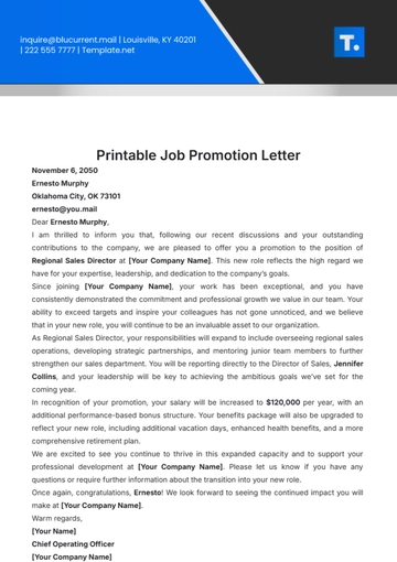 Free Printable Job Promotion Letter Template to Edit Online