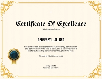 Free Certificate of Excellence in Sales Template to Edit Online