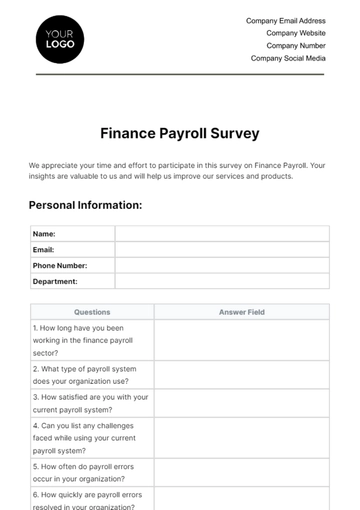 Free Finance Payroll Survey Template to Edit Online