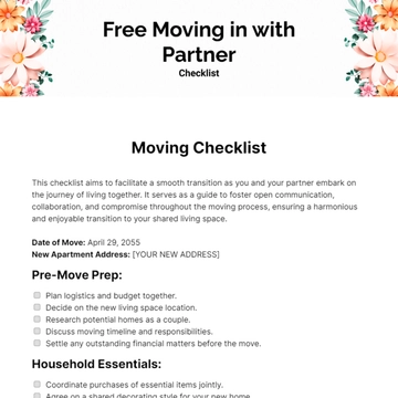 Free Moving in with Partner Checklist Template to Edit Online
