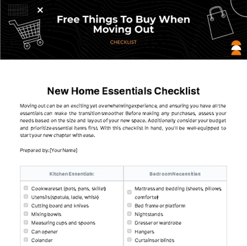 Free Things To Buy When Moving Out Checklist Template to Edit Online