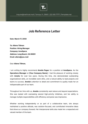 Free Job Reference Letter Template to Edit Online