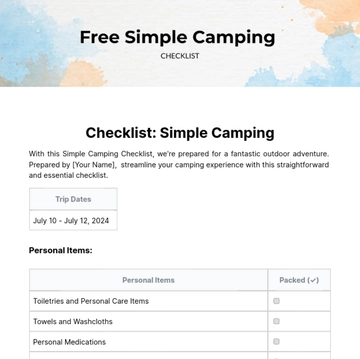 Free Simple Camping Checklist Template to Edit Online