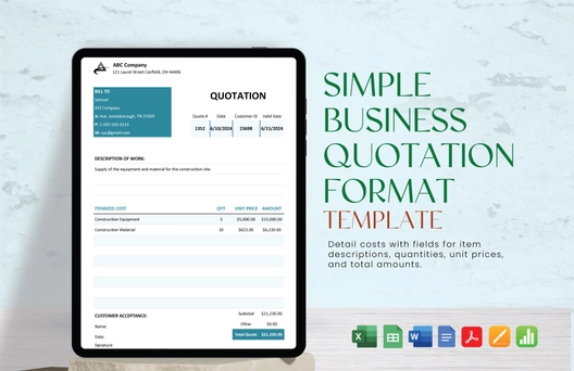 Simple Business Quotation Format Template