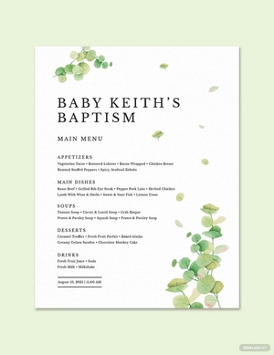 Baptism Table Tent Menu Template