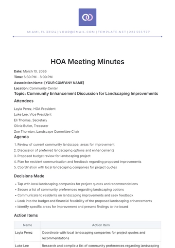 Free HOA Meeting Minutes Template to Edit Online
