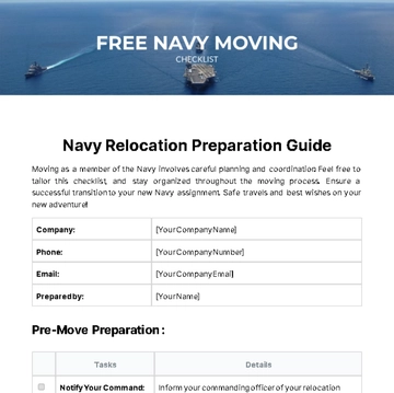 Free Navy Moving Checklist Template to Edit Online