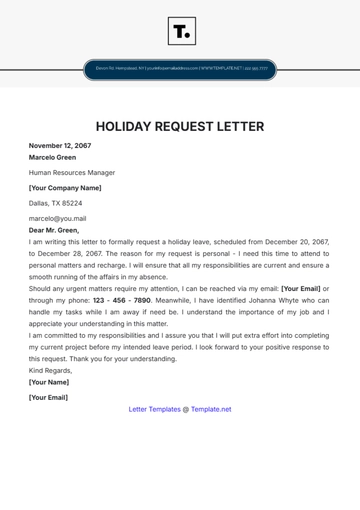 Free Holiday Request Letter Template to Edit Online