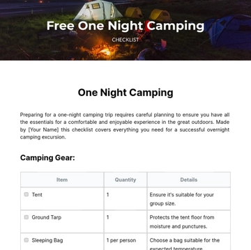 Free One Night Camping Checklist Template to Edit Online