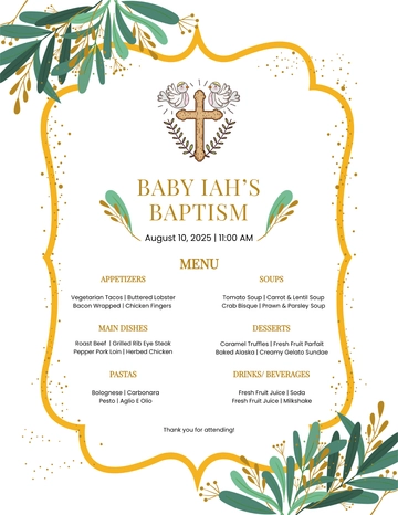Free Catholic Baptism Menu Template to Edit Online