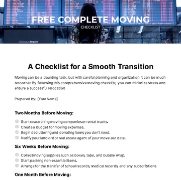 Free Complete Moving Checklist Template to Edit Online