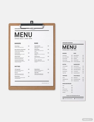 Printable Burger Menu Template
