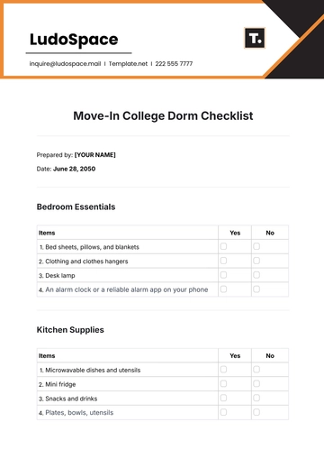 Free Move-In College Dorm Checklist Template to Edit Online
