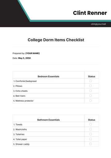 Free College Dorm Items Checklist Template to Edit Online