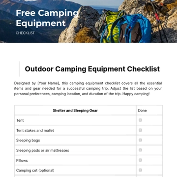 Free Camping Equipment Checklist Template to Edit Online