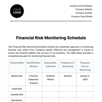 Free Financial Risk Monitoring Schedule Template to Edit Online