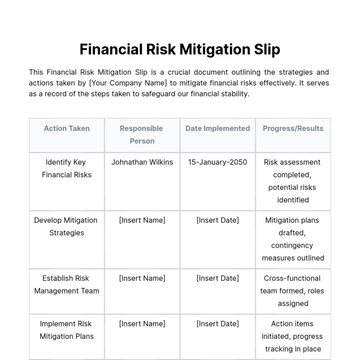 Free Financial Risk Mitigation Slip Template to Edit Online