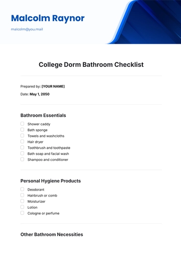Free College Dorm Bathroom Checklist Template to Edit Online