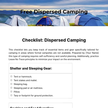 Free Dispersed Camping Checklist Template to Edit Online