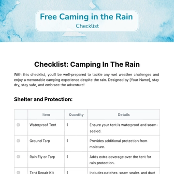 Free Camping In The Rain Checklist Template to Edit Online