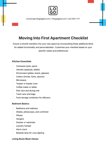 Free Moving Into First Apartment Checklist Template to Edit Online