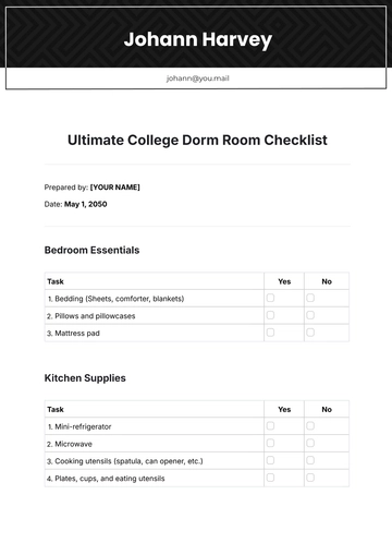 Free Ultimate College Dorm Room Checklist Template to Edit Online