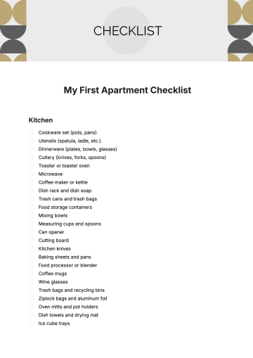 Free My First Apartment Checklist Template to Edit Online