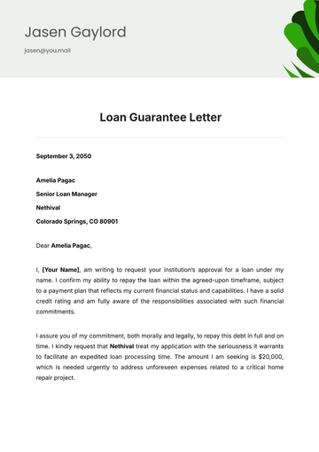 Free Loan Guarantee Letter Template to Edit Online