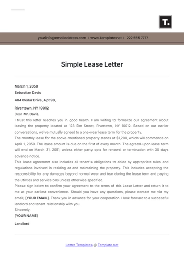 Free Simple Lease Letter Template to Edit Online