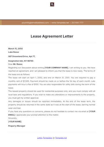 Free Lease Agreement Letter Template to Edit Online