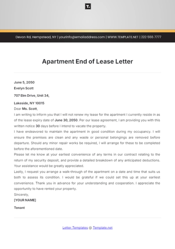 Free Apartment End of Lease Letter Template to Edit Online