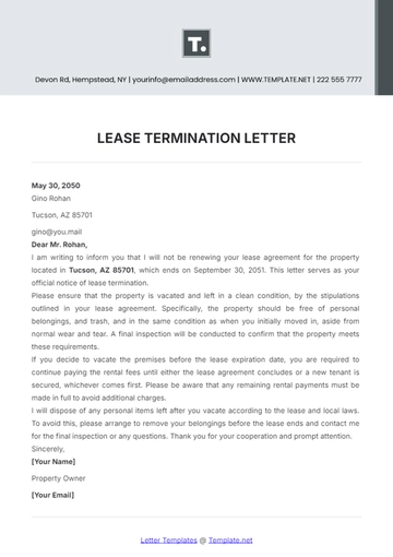 Free Lease Termination Letter Template to Edit Online