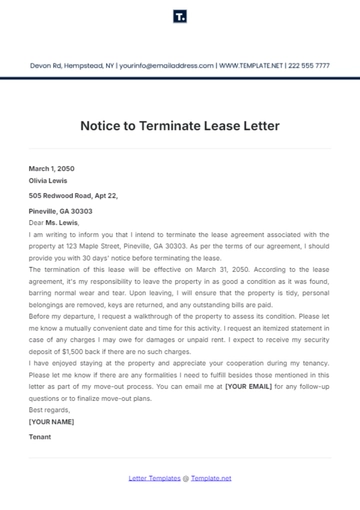 Free Notice to Terminate Lease Letter Template to Edit Online