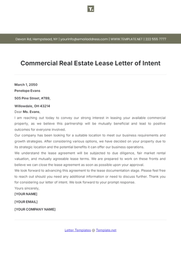 Free Commercial Real Estate Lease Letter of Intent Template to Edit Online