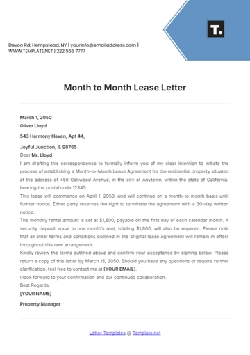 Free Month to Month Lease Letter Template to Edit Online