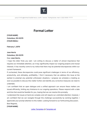 Free Formal Letter Template to Edit Online
