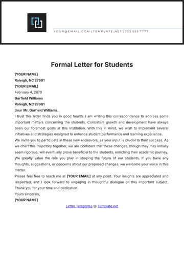 Free Formal Letter for Students Template to Edit Online
