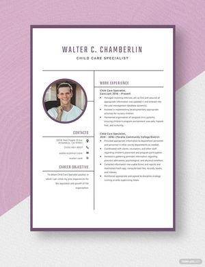 Child Care Specialist Resume